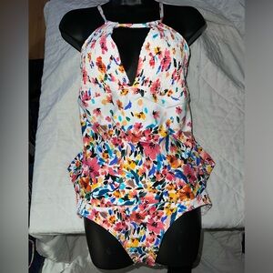 Catalina Swimwear Women's Printed Smocked Tankini Top And Bottom